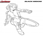 Coloriage Black Widow en plein action marvel dessin